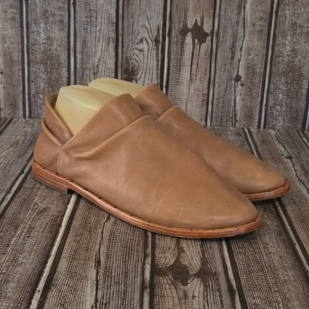Sz 8 Womens Beek Puffin Tan Leather Rouched Collar Slip On Booties Excellent